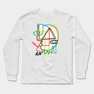 Graffiti Abstract Line Art Cubist Portrait Long Sleeve T-Shirt